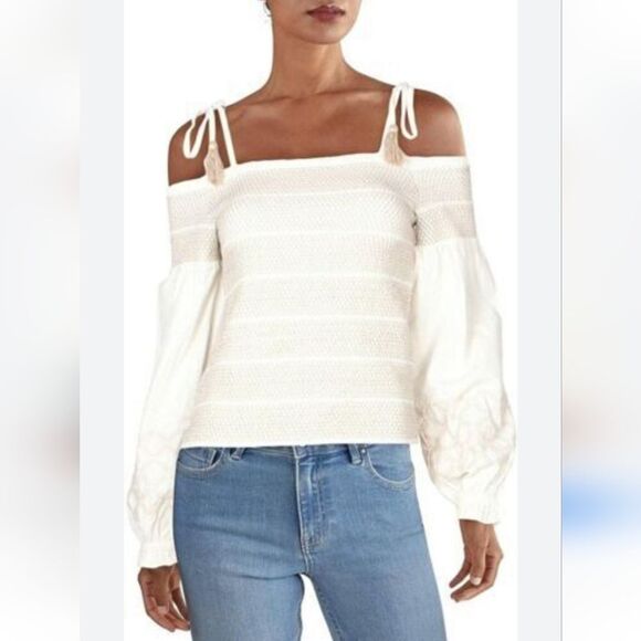 INC Vacay Shop Off The Shoulder Top with Balloon Sleeves & Embroidery Size S - Picture 1 of 13